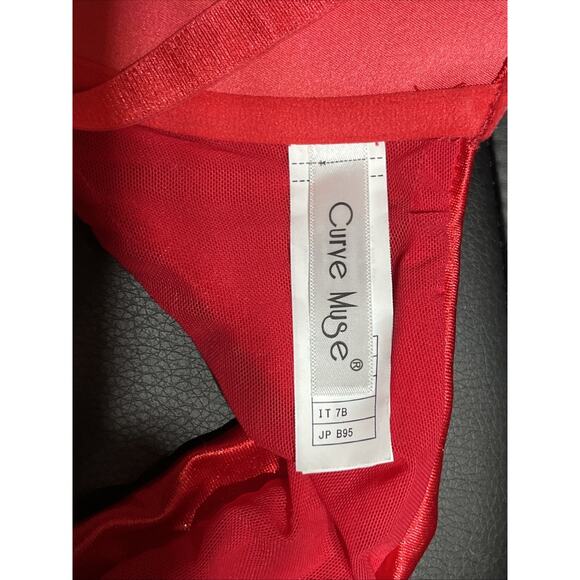 Curve Muse Womens Push Up Underwire Halter Front Close Bra Red 42B Racerback - Picture 6 of 13